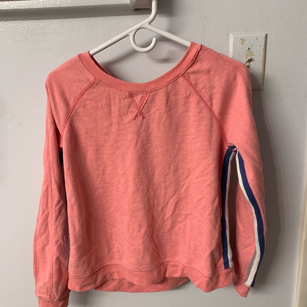 Pink sweater w/ stripes on sleeves